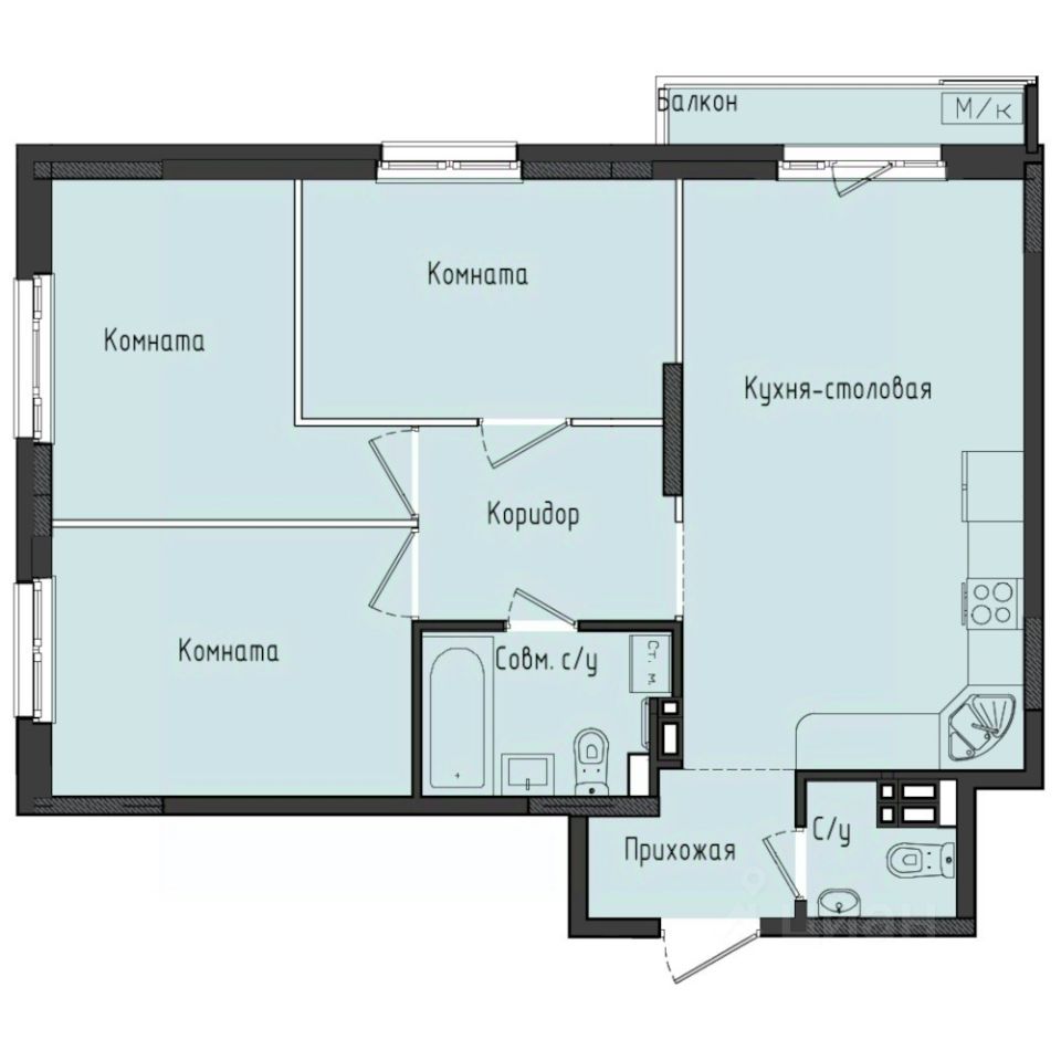 3-комн.кв., 70,7 м², 3/10 этаж