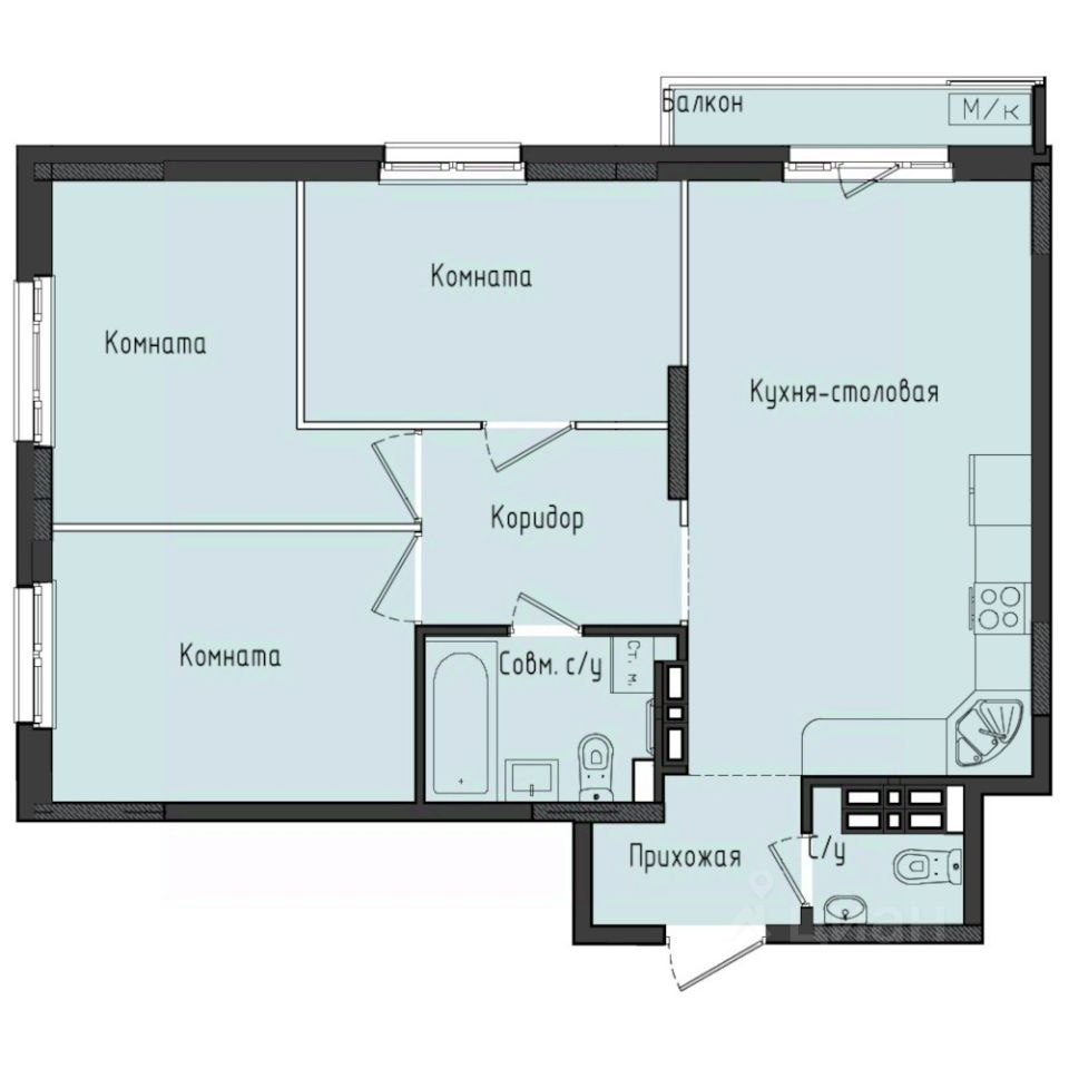 3-комн.кв., 70,4 м², 8/10 этаж
