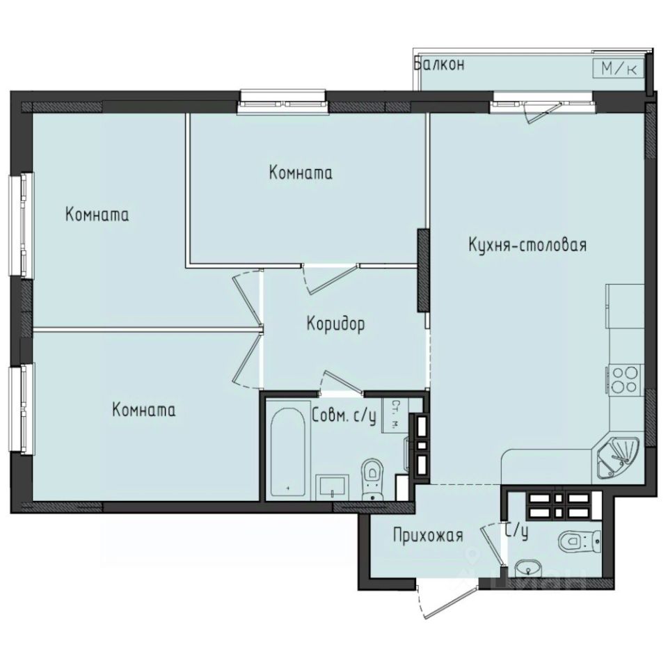 3-комн.кв., 70,4 м², 9/10 этаж