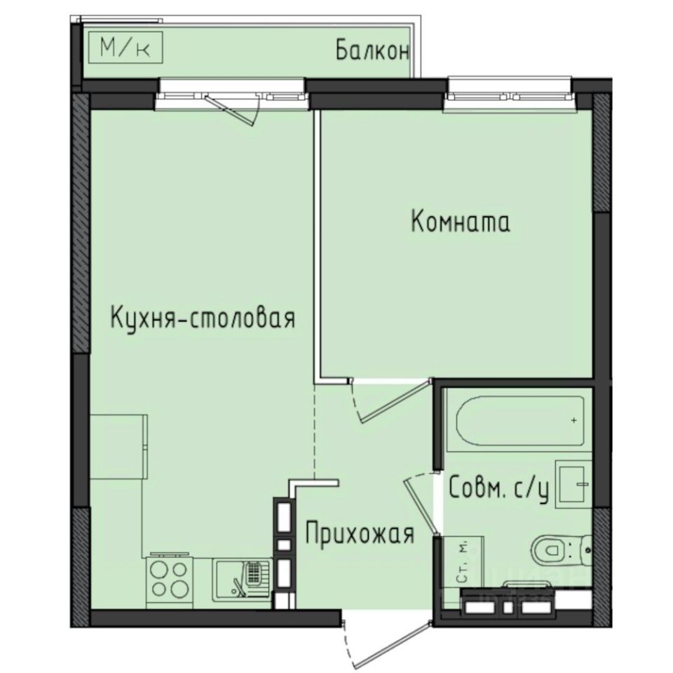 1-комн.кв., 33,4 м², 6/10 этаж