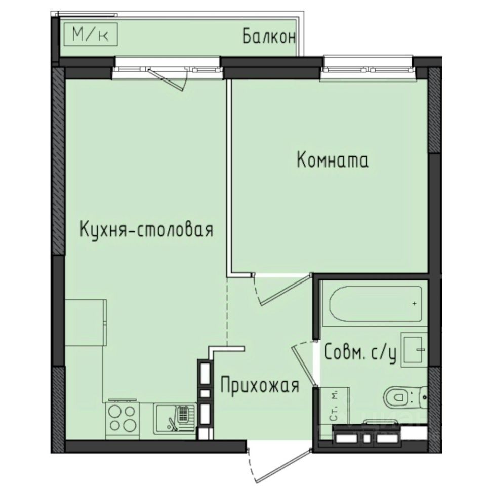 1-комн.кв., 33,4 м², 9/10 этаж