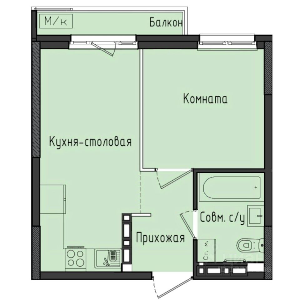 1-комн.кв., 33,3 м², 7/10 этаж