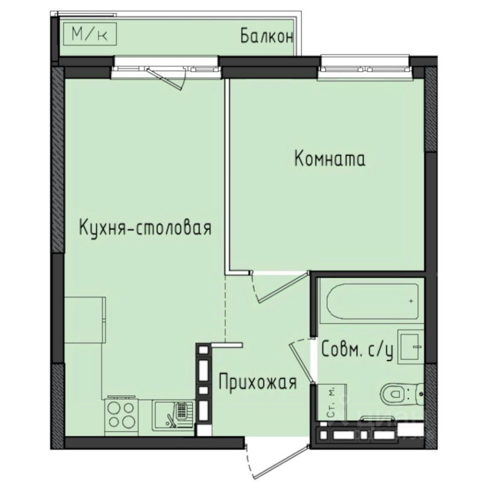 1-комн.кв., 33,3 м², 9/10 этаж