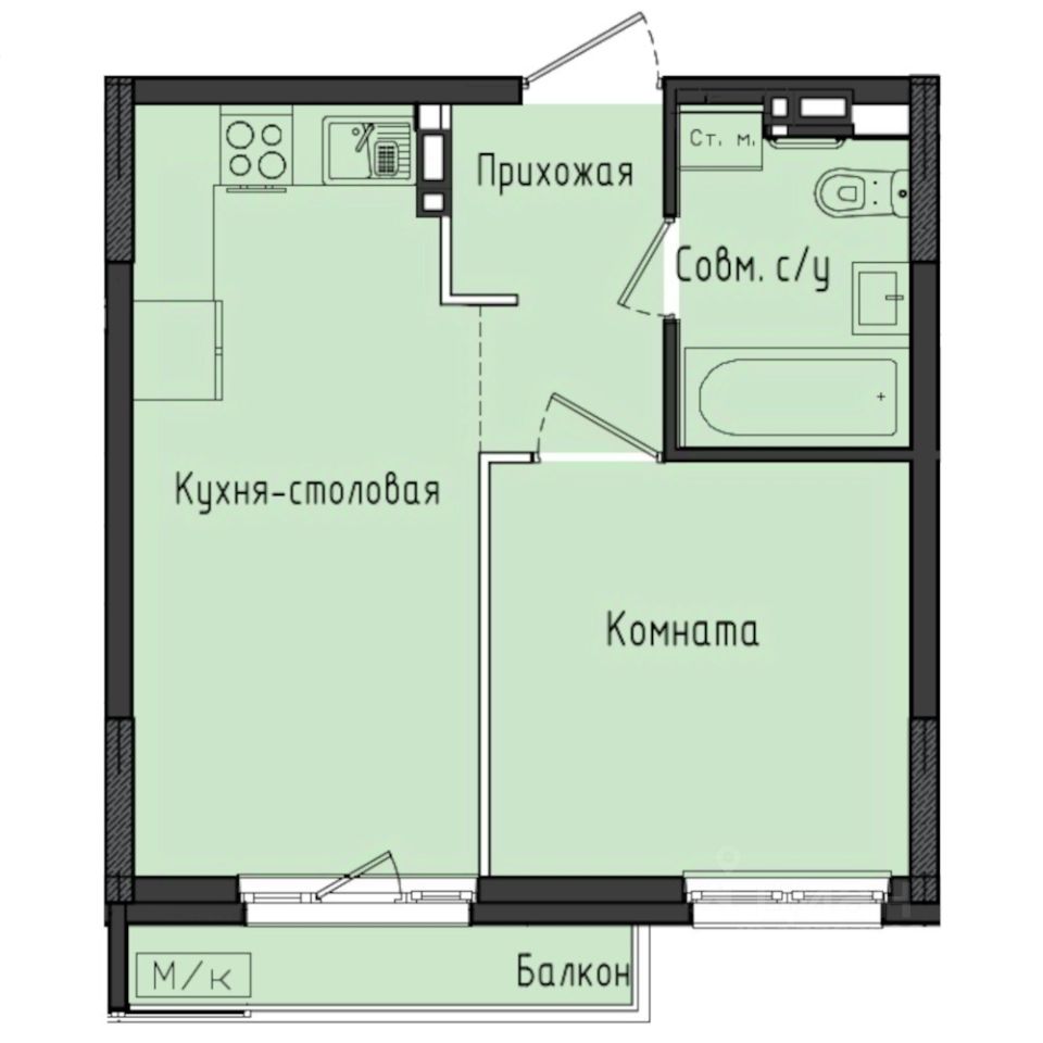 1-комн.кв., 33,6 м², 3/10 этаж