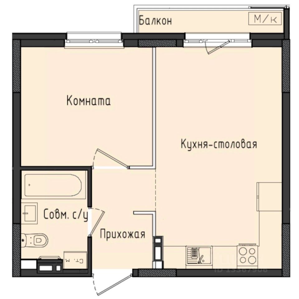 1-комн.кв., 39,5 м², 3/10 этаж