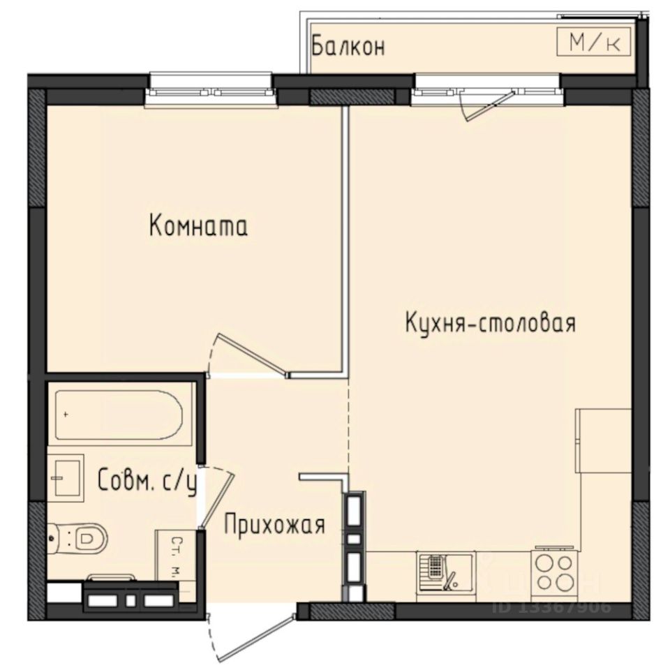 1-комн.кв., 39,2 м², 7/10 этаж