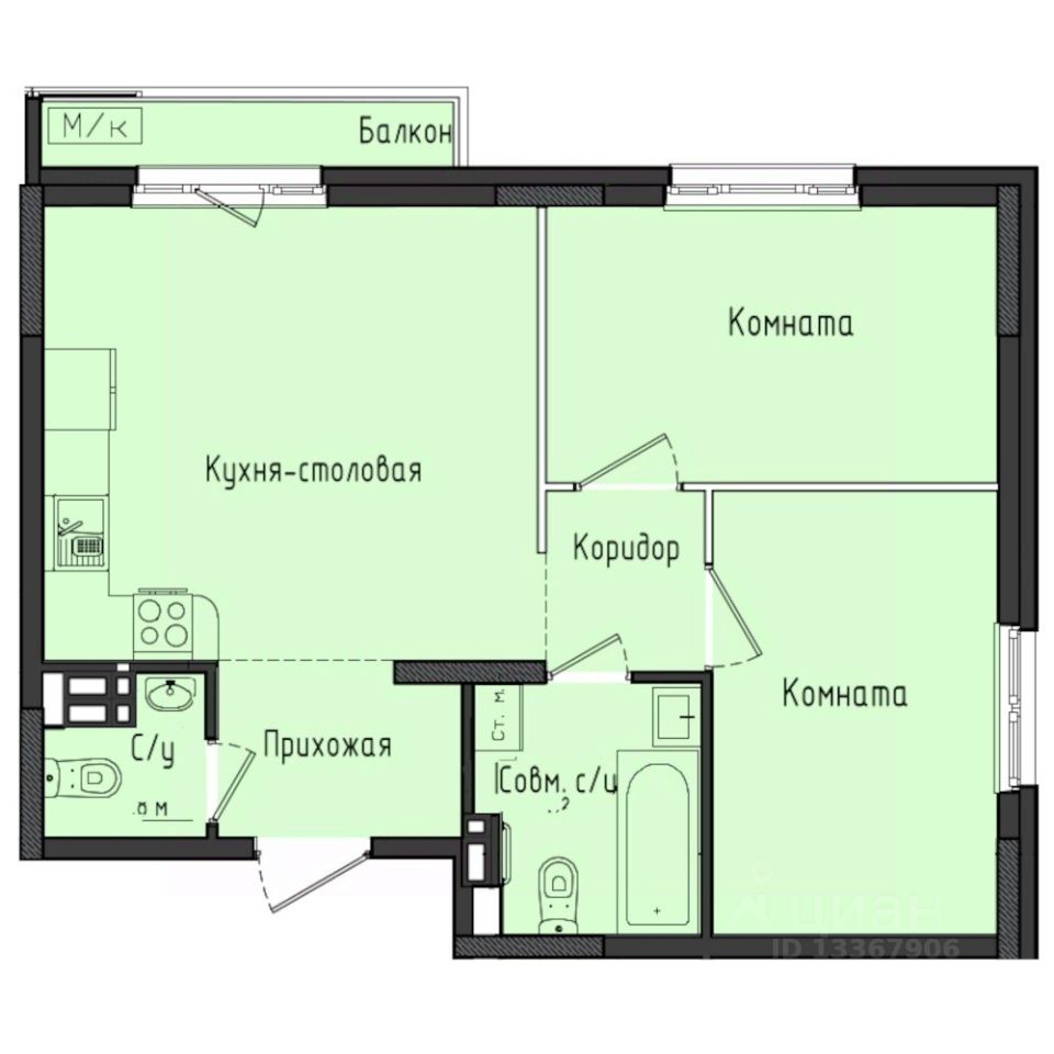 2-комн.кв., 54 м², 2/10 этаж