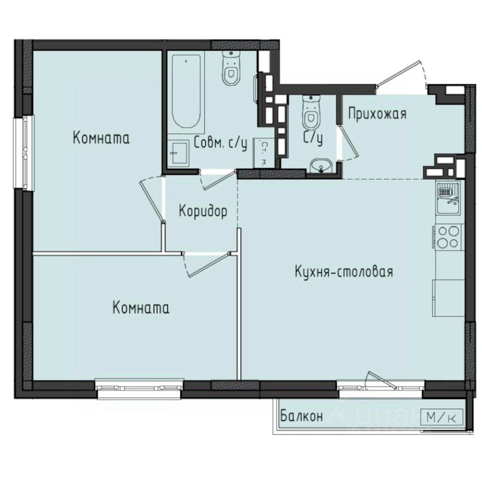 2-комн.кв., 53,6 м², 7/10 этаж