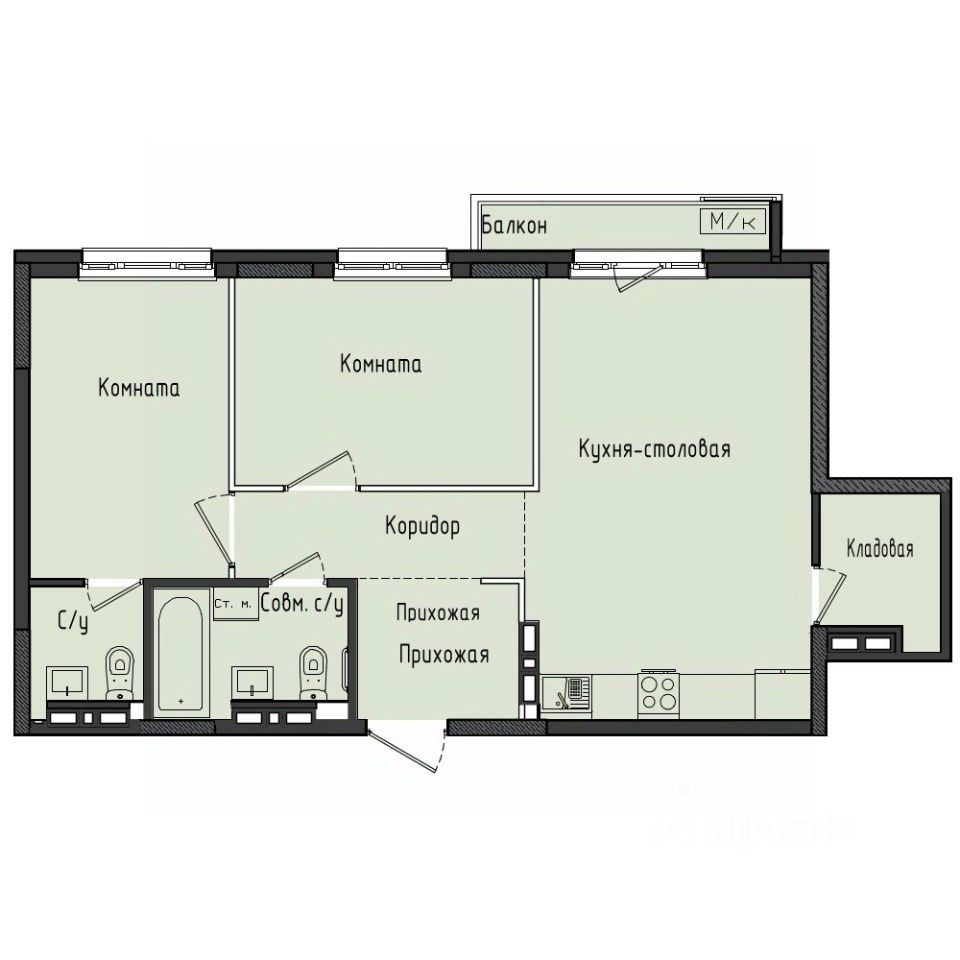2-комн.кв., 61 м², 7/10 этаж