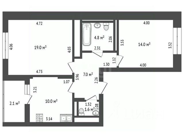 2-комн., 58,5 м², 21/24 этаж