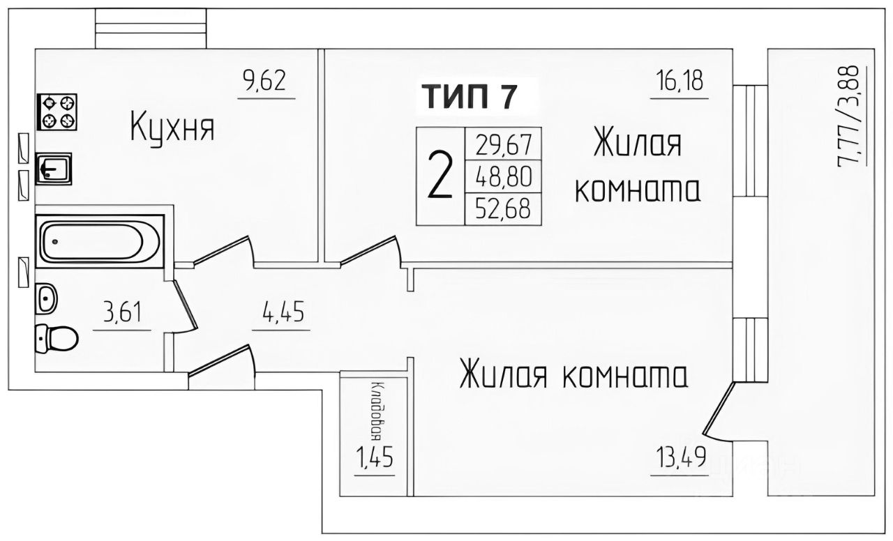Планировка этой квартиры по данным Циан