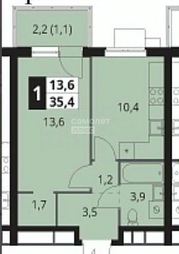 1-комн.кв., 35 м², этаж 9 1-комн.кв., 35 м², этаж 9