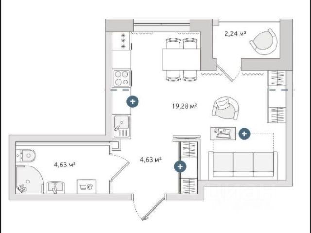 Студия, 29,5 м², 6/17 этаж