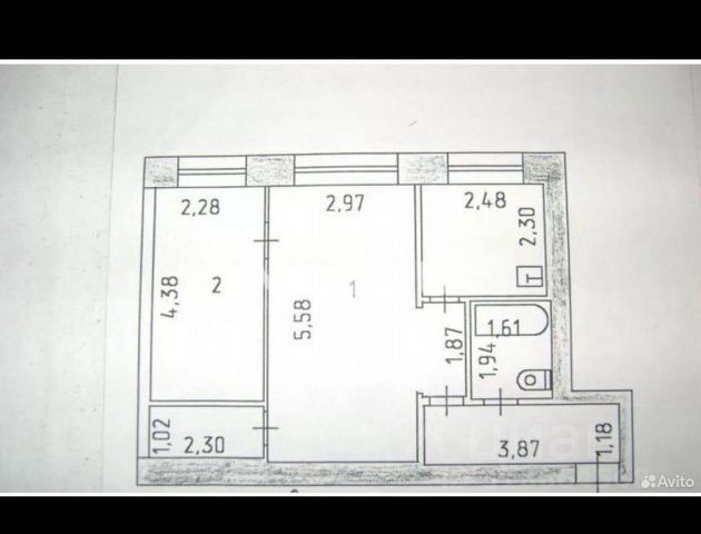 2-комн., 44 м², 1/5 этаж