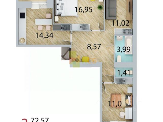 3-комн., 72,6 м², 1/10 этаж