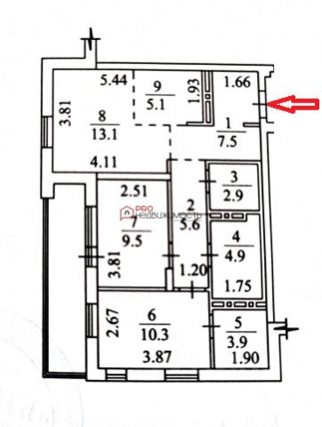 3-комн., 63 м², 1/17 этаж