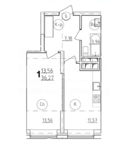 1-комн., 36,3 м², 11/30 этаж