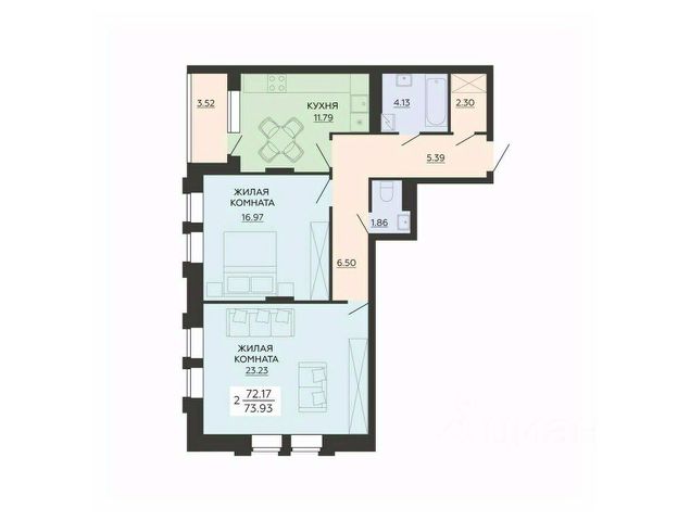 2-комн., 73,9 м², 5/21 этаж