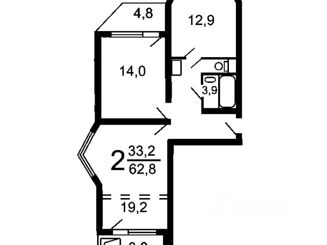 2-комн., 64 м², 16/17 этаж