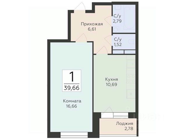 1-комн., 39,7 м², 3/19 этаж