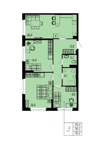 3-комн., 76,2 м², 1/12 этаж