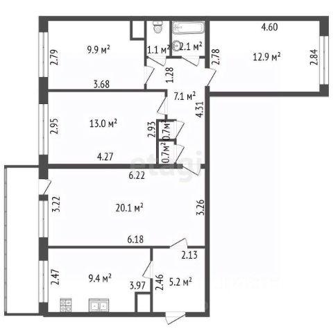 4-комн., 82,2 м², 5/9 этаж