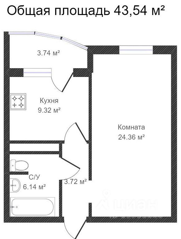Планировка этой квартиры по данным Циан