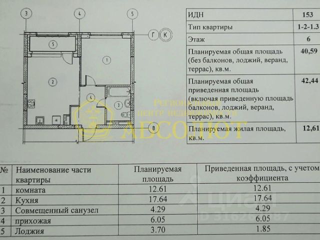 1-комн., 42,4 м², 6/16 этаж
