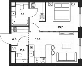 1-комн.кв., 43 м², этаж 16