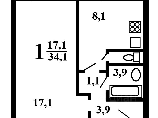 1-комн., 34 м², 2/9 этаж