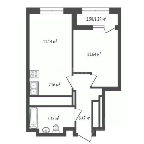 1-комн., 43,1 м², 25/25 этаж