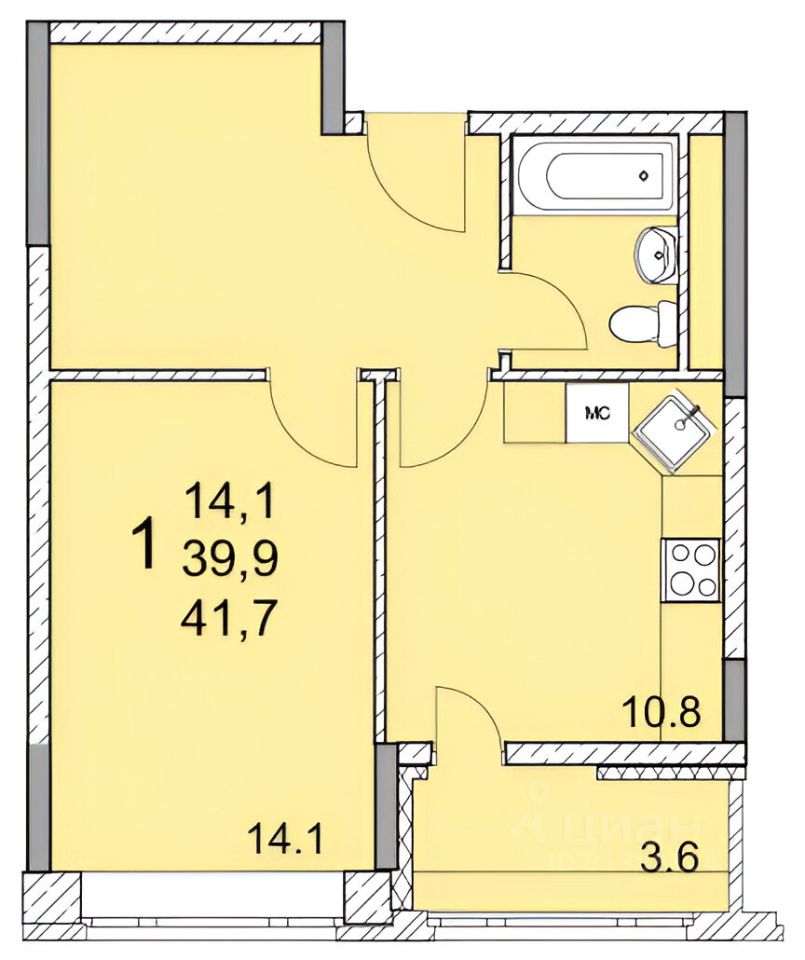 Планировка этой квартиры по данным Циан