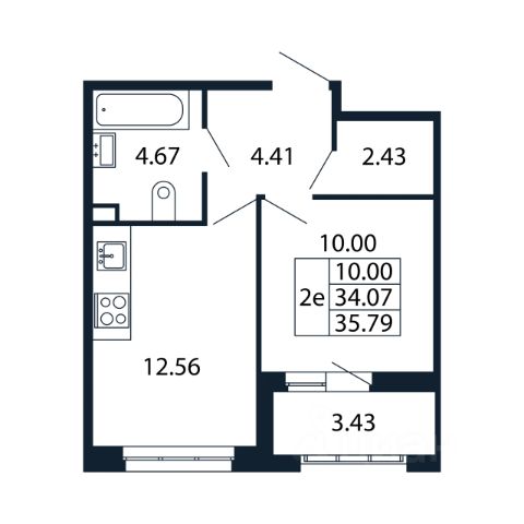 2-комн., 35 м², 1/13 этаж