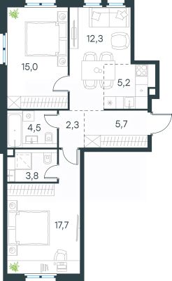 3-комн.кв., 67 м², этаж 2