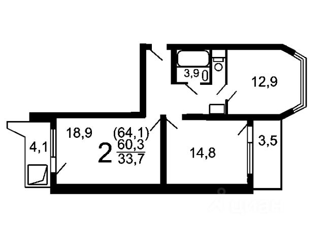 2-комн., 60,4 м², 11/17 этаж