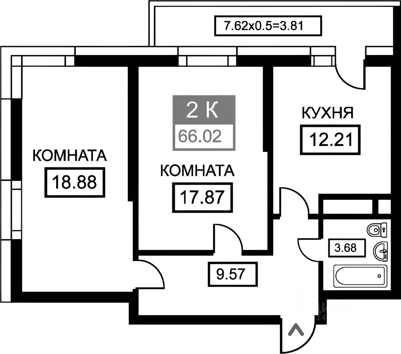 Планировка этой квартиры по данным Циан