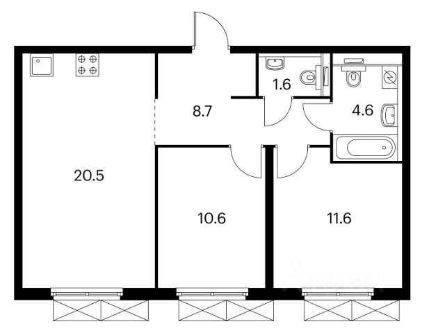 2-комн., 57 м², 10/20 этаж