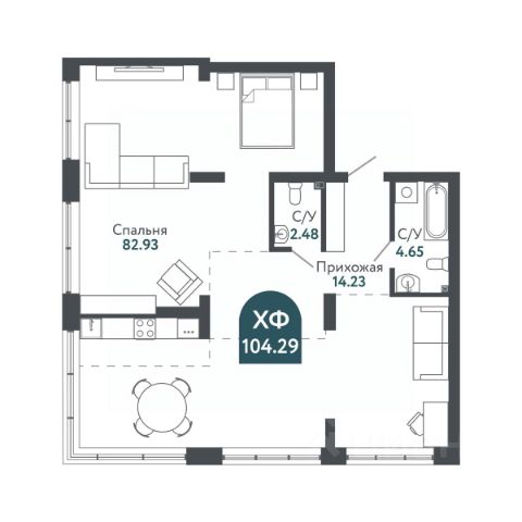Студия, 104,3 м², 29/29 этаж
