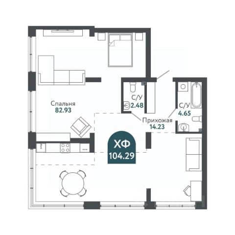 Студия, 104,3 м², 29/29 этаж