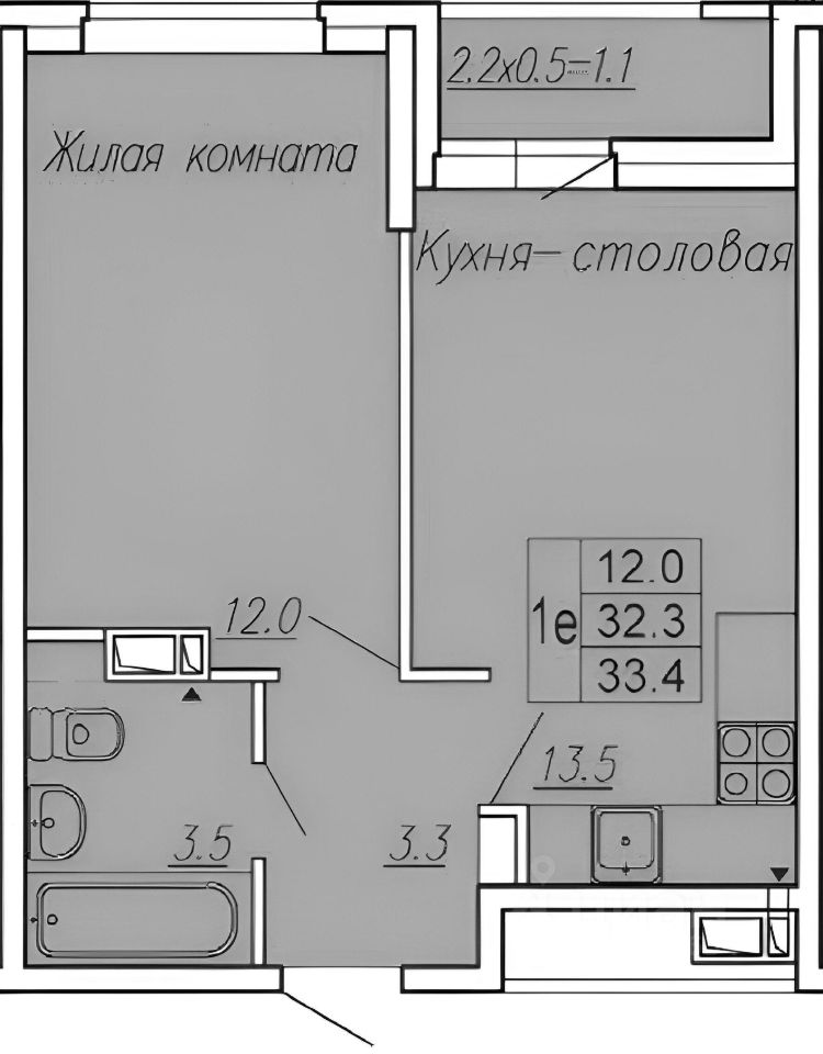 Планировка этой квартиры по данным Циан