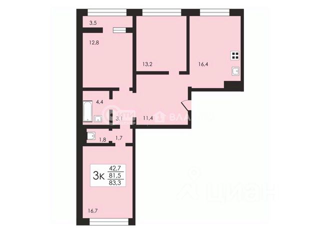 3-комн., 83,2 м², 11/17 этаж