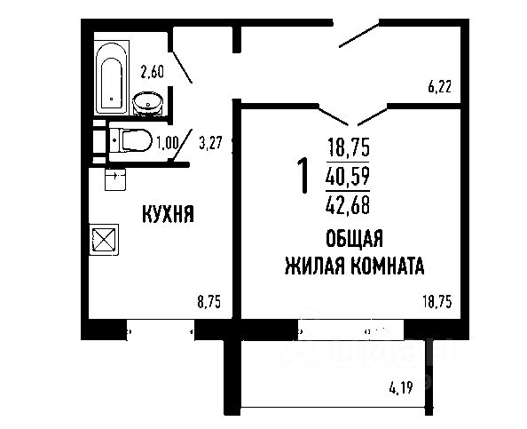 Планировка этой квартиры по данным Циан
