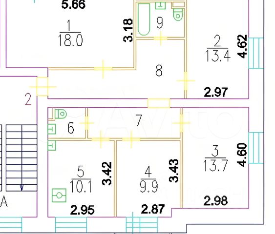 3-комн., 87 м², 2/4 этаж
