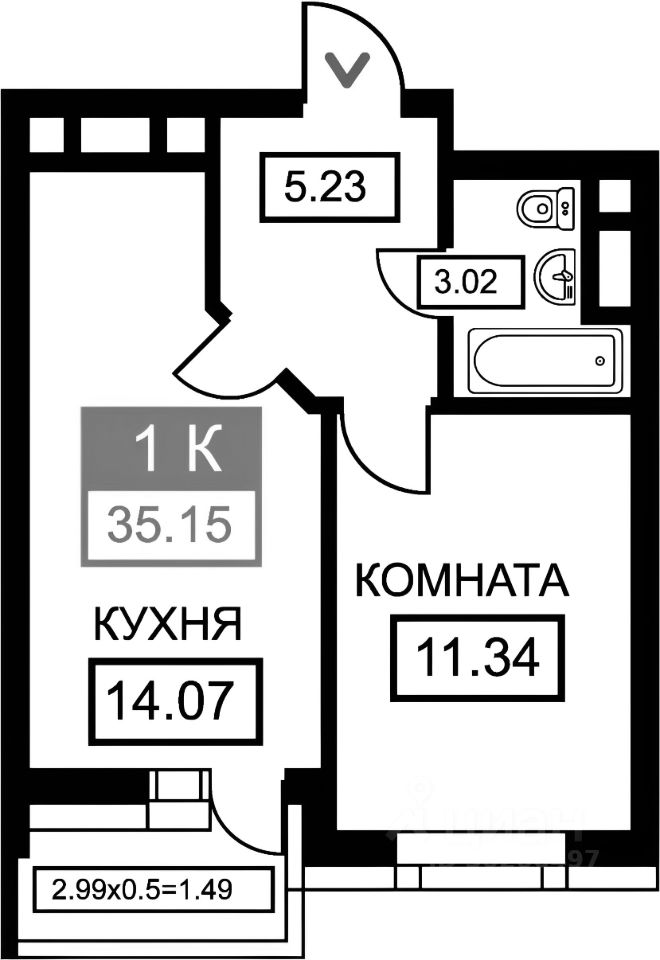 Планировка этой квартиры по данным Циан