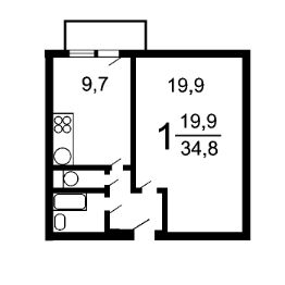 1-комн.кв., 33 м², этаж 2