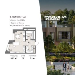 студия, 36 м², этаж 18