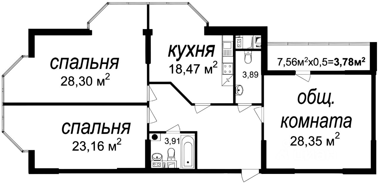 Планировка этой квартиры по данным Циан
