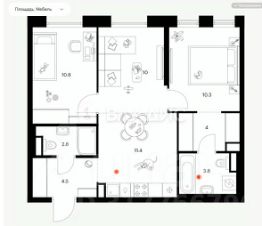 3-комн.кв., 58 м², этаж 6