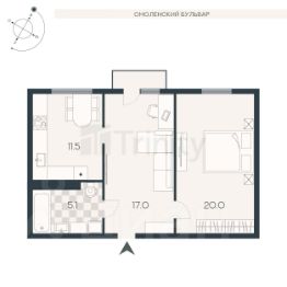 2-комн.кв., 53 м², этаж 8