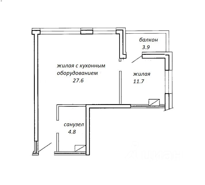 Планировка этой квартиры по данным Циан